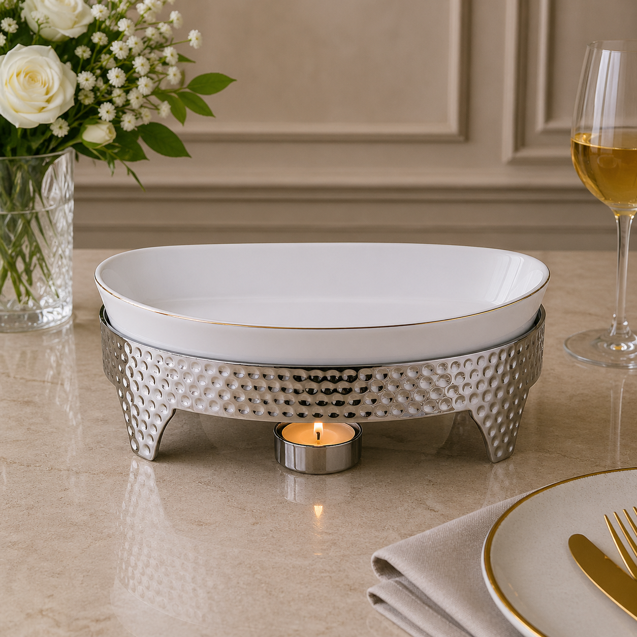 Brilliant Elegant 11-Inch Round Chafing Dish with Candle Stand