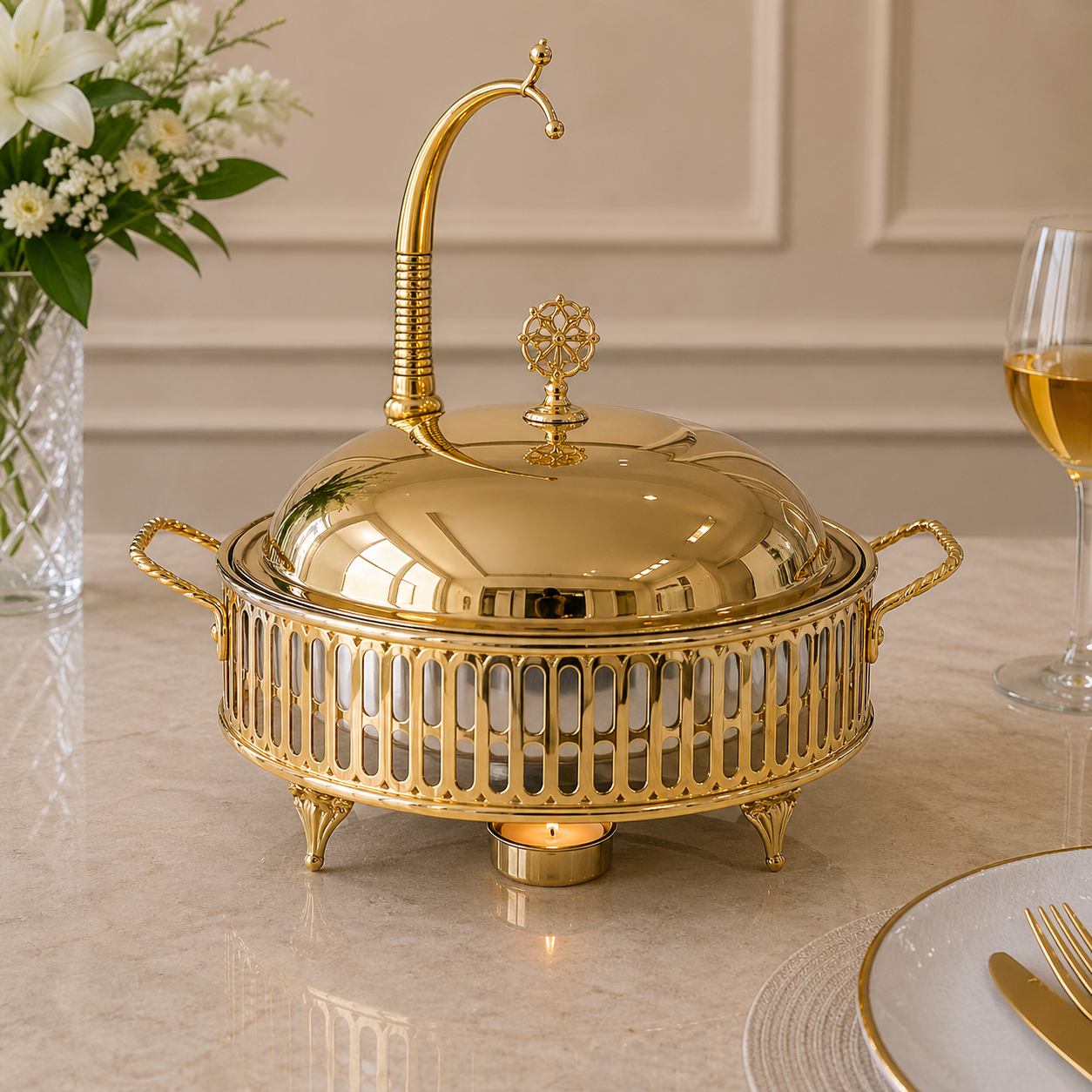 Brilliant Luxury 4L Gold Buffet Dish with Candle Stand