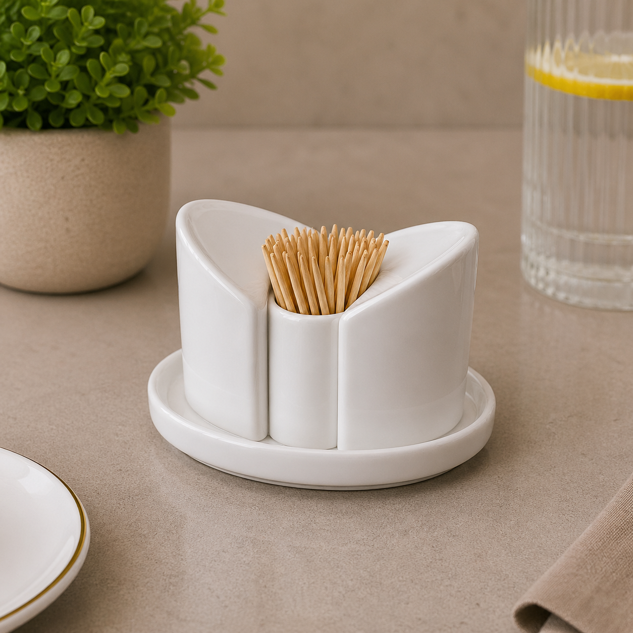 Brilliant Ceramic Multi-Section Toothpick & Condiment Holder