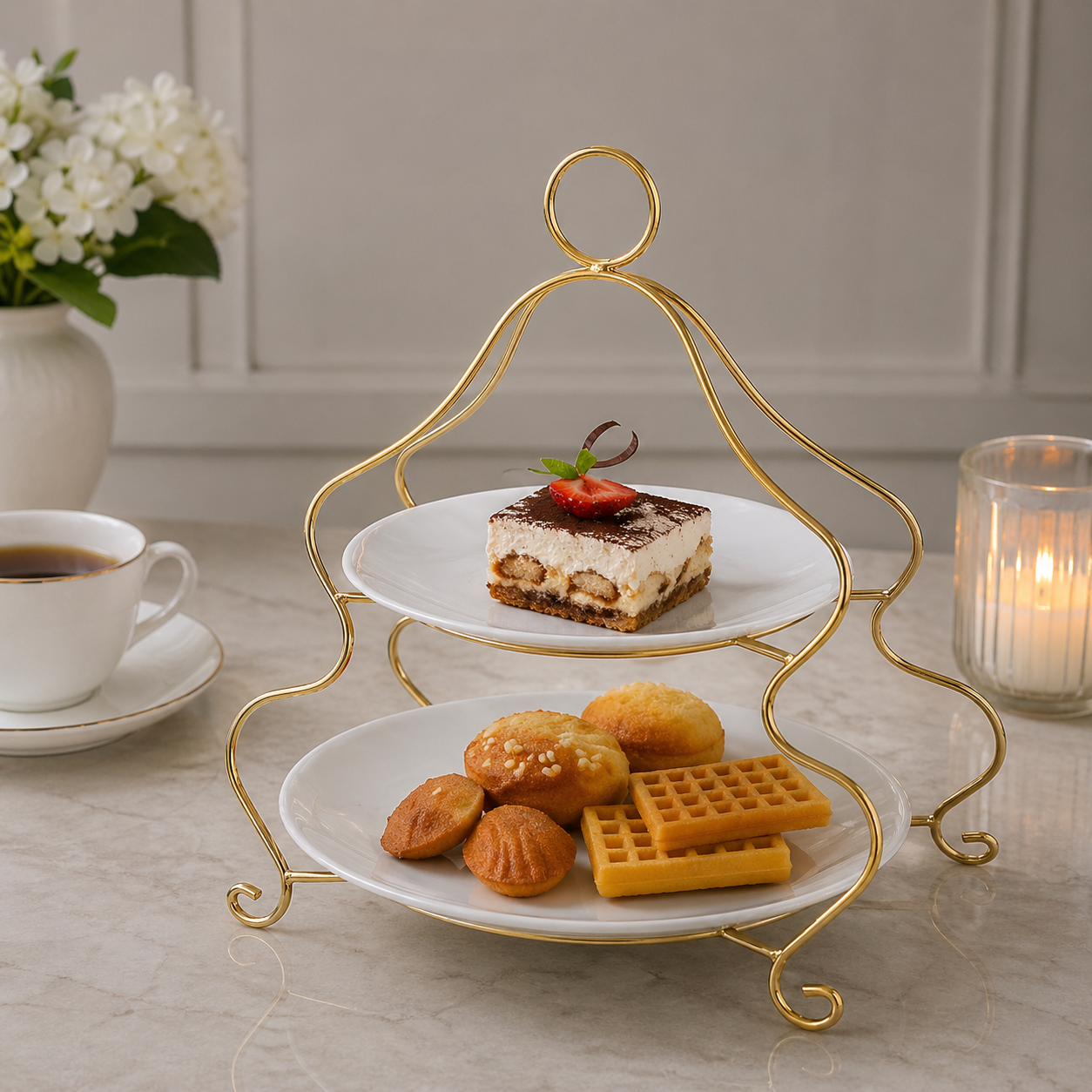 Brilliant 2-Tier Serving Stand with Ceramic Plates