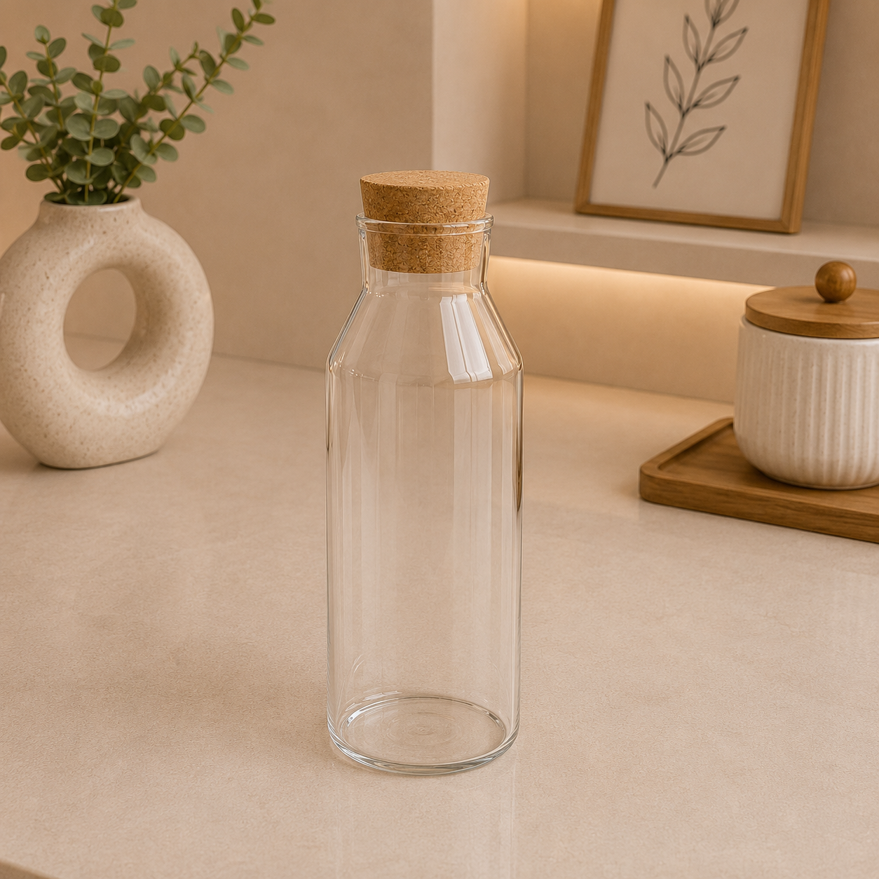 1 Liter Cork Glass Storage Bottle - Plain