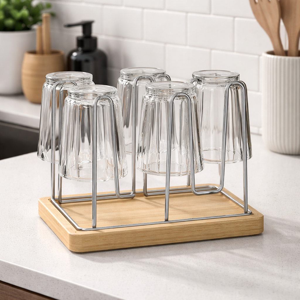 Glass Stand With Wooden Base