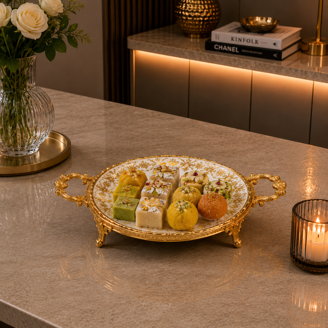 Brilliant Royal Gold Round Flat Serving Tray – 19x6cm
