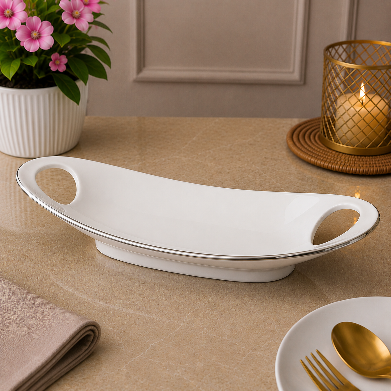 Brilliant Elegant Curve 16" Ceramic Snack Long Plate