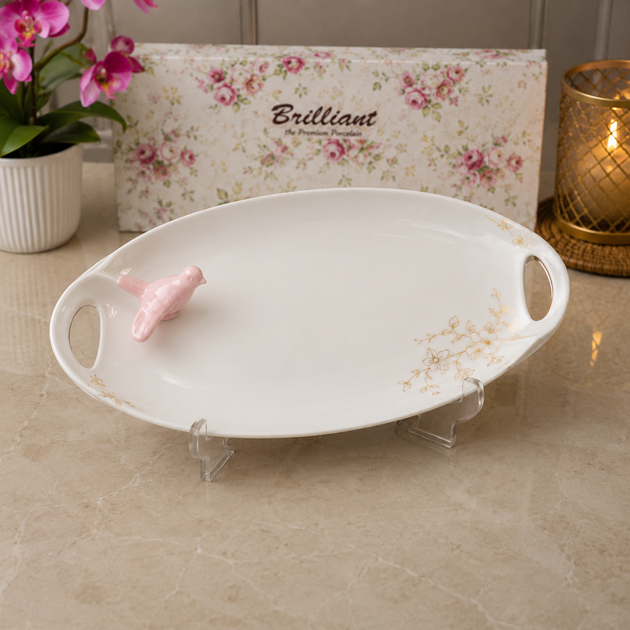 Brilliant Blossom Bird 11.75" Ceramic Serving Plate