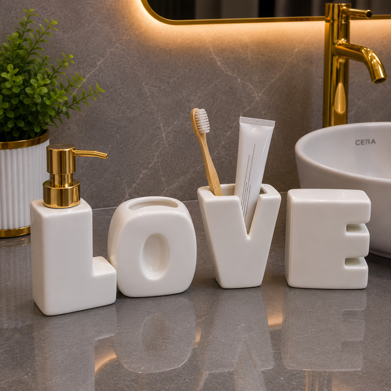 Brilliant Luxury White LOVE Bathroom Accessory Set