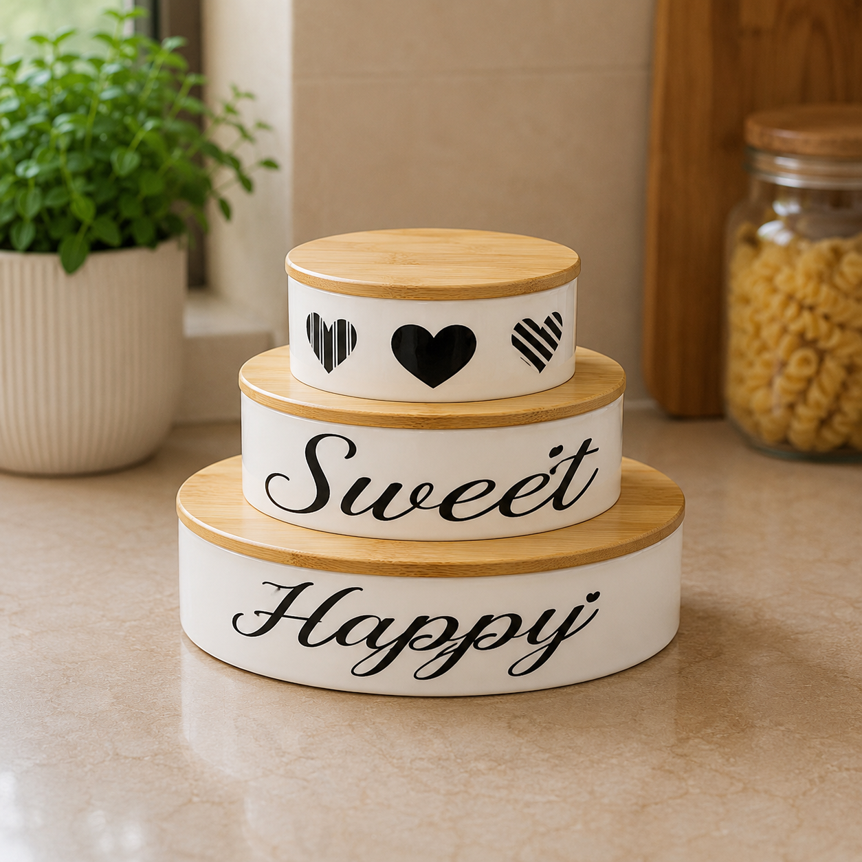 Elegant 3Pc Ceramic Storage Jar Set