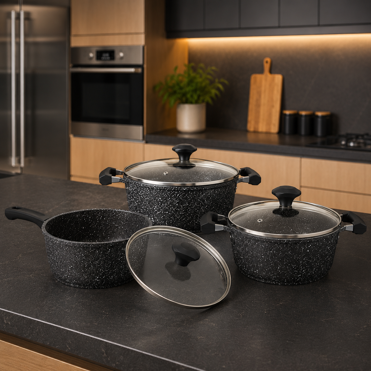 Prestige Essent Granite Cookware Set Black – 6pcs | Black