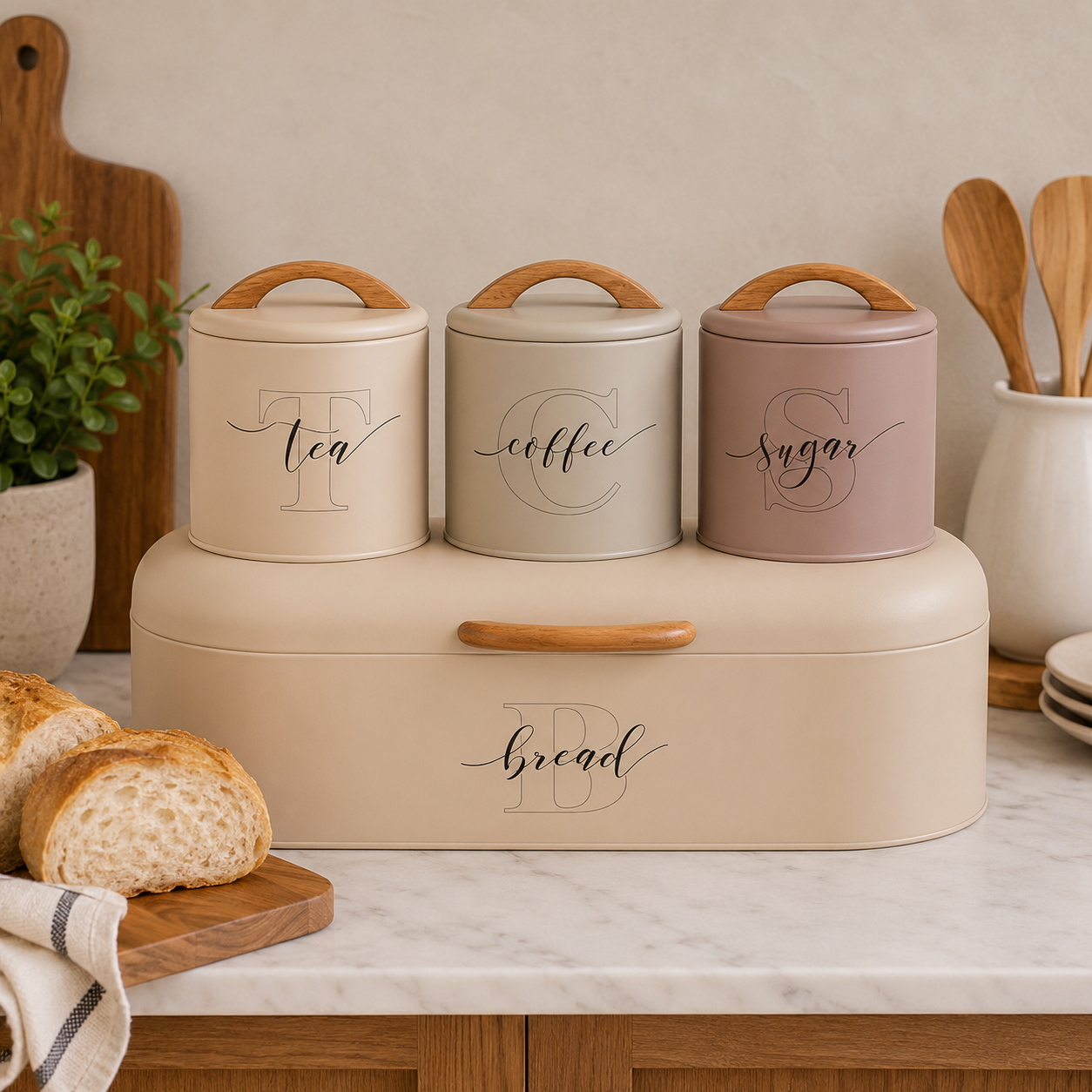 Elegant Bread Box & Canister Set – 4Pc
