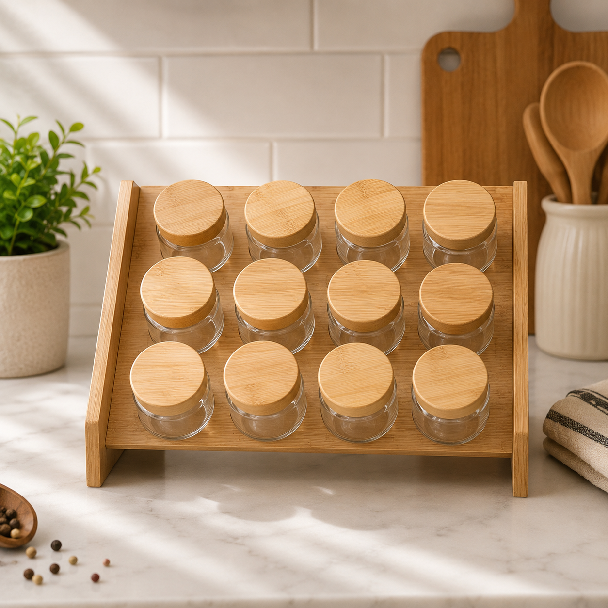 Premium 12Pc Glass Spice Jar Rack Set