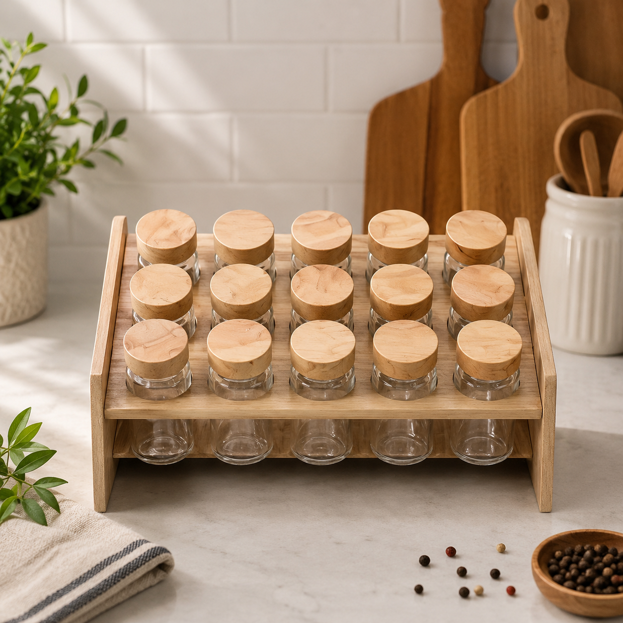 Premium 15Pc Glass Spice Jar Rack Set