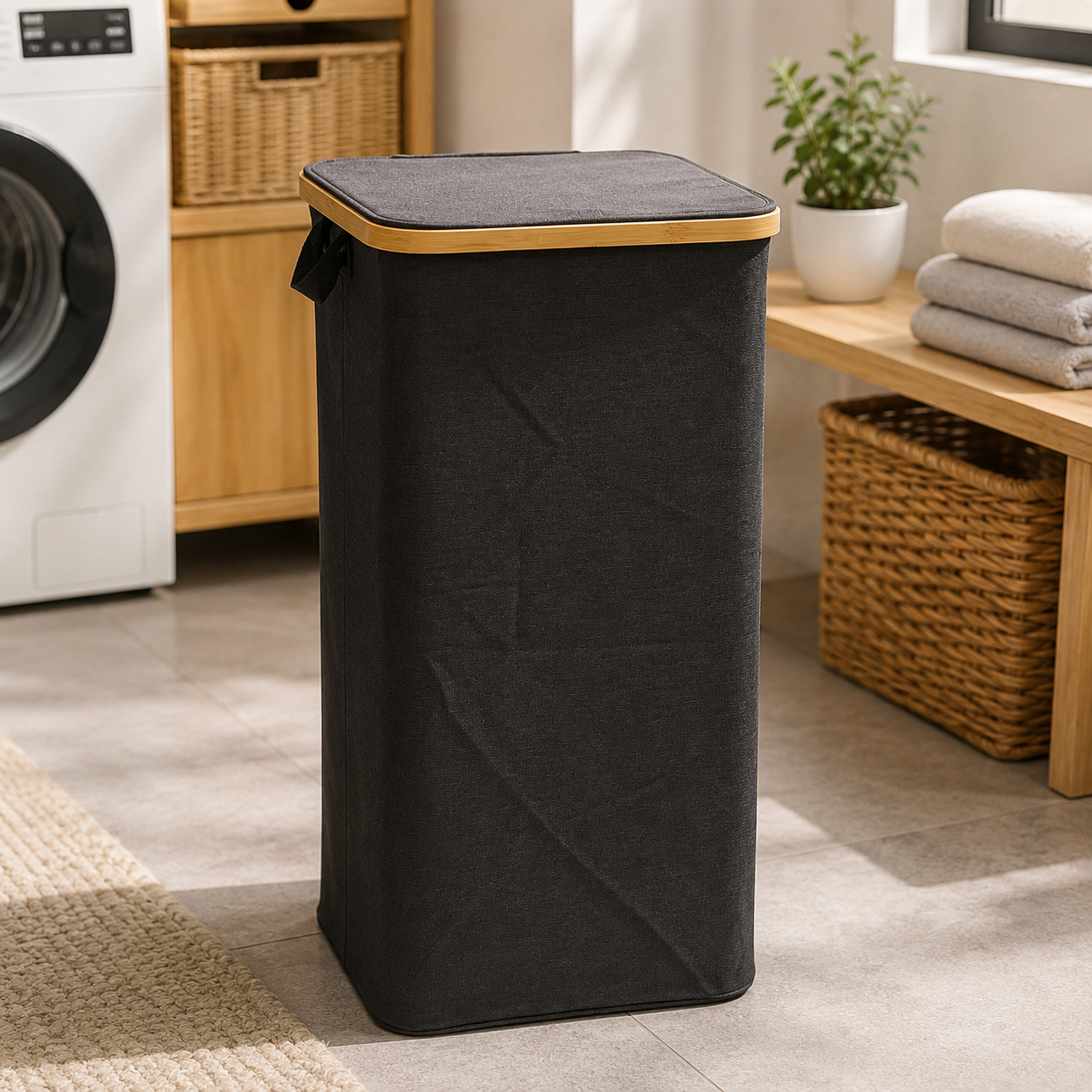 Modern Foldable Laundry Storage Basket with Lid