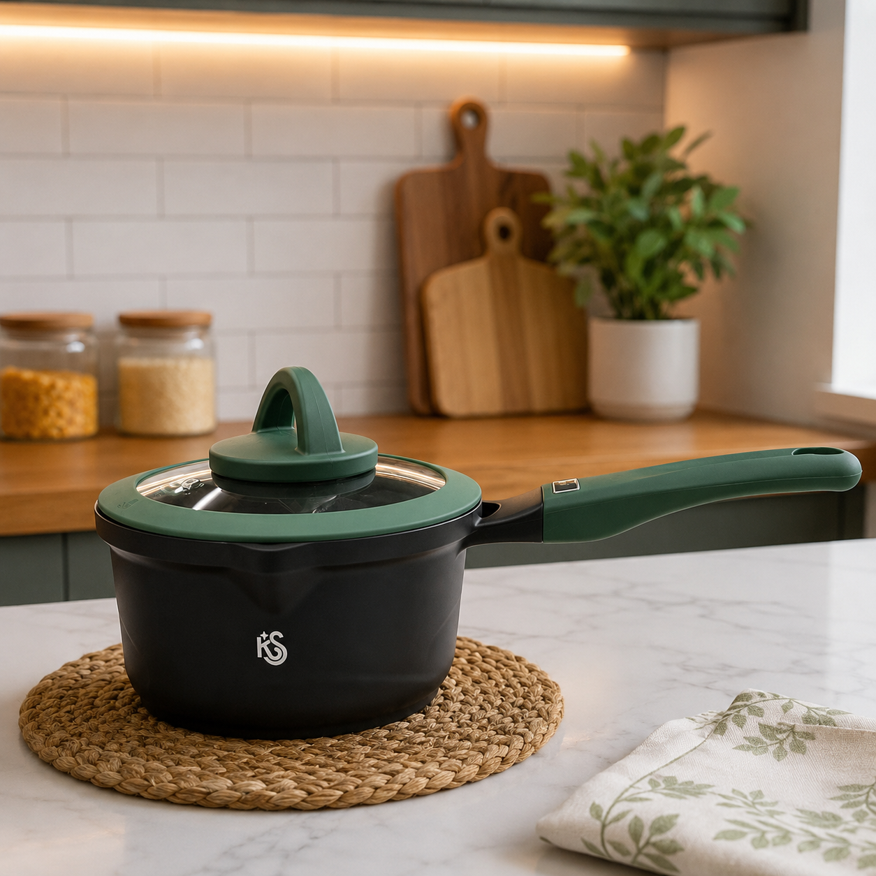 Modern Nonstick Saucepan with Glass Lid