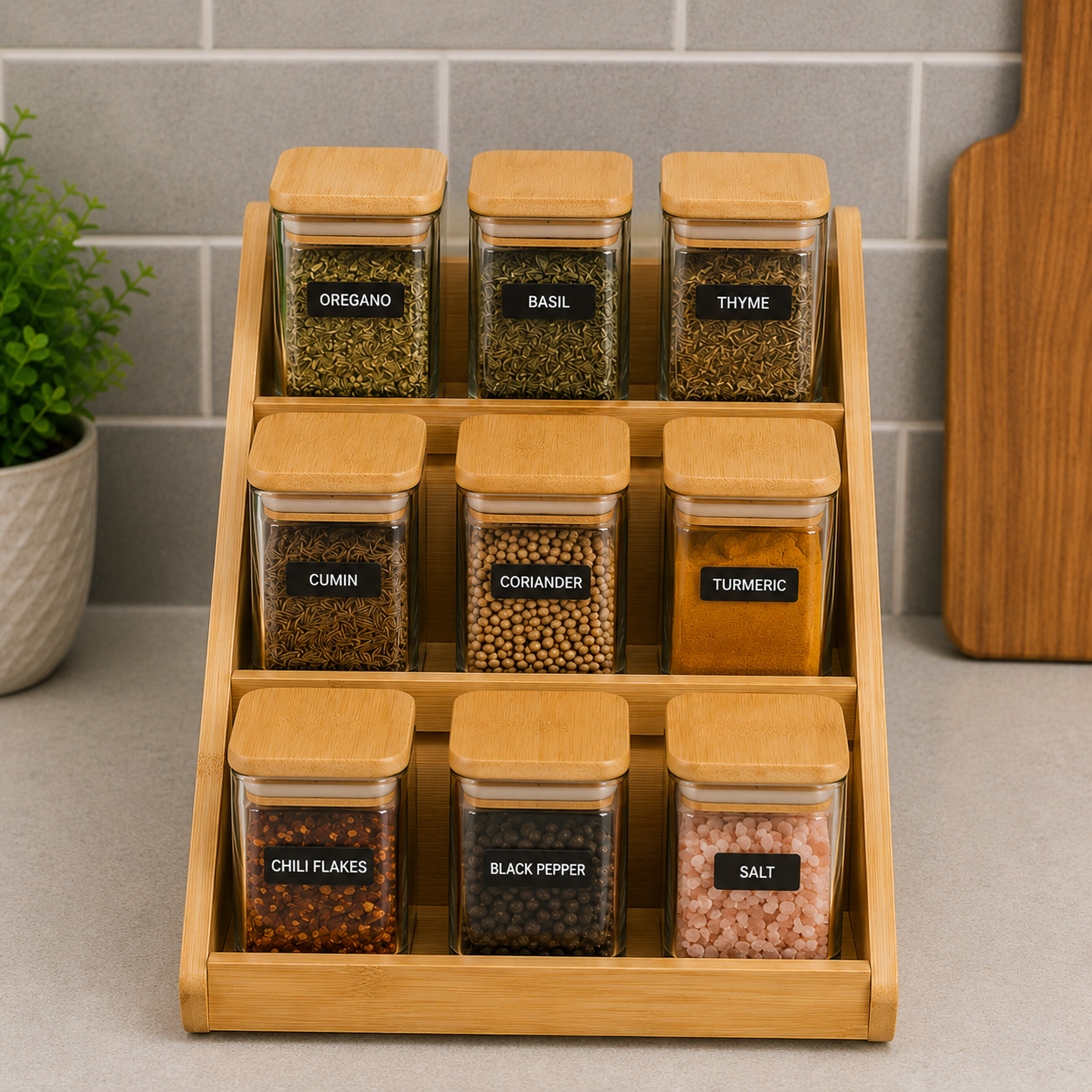 Spice Organizer Shelf Photo Frame – 9 Jar Set