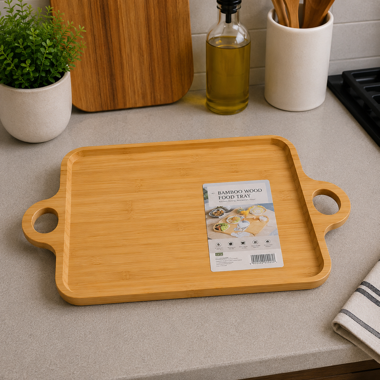 Bamboo Wood Food Tray with Handles