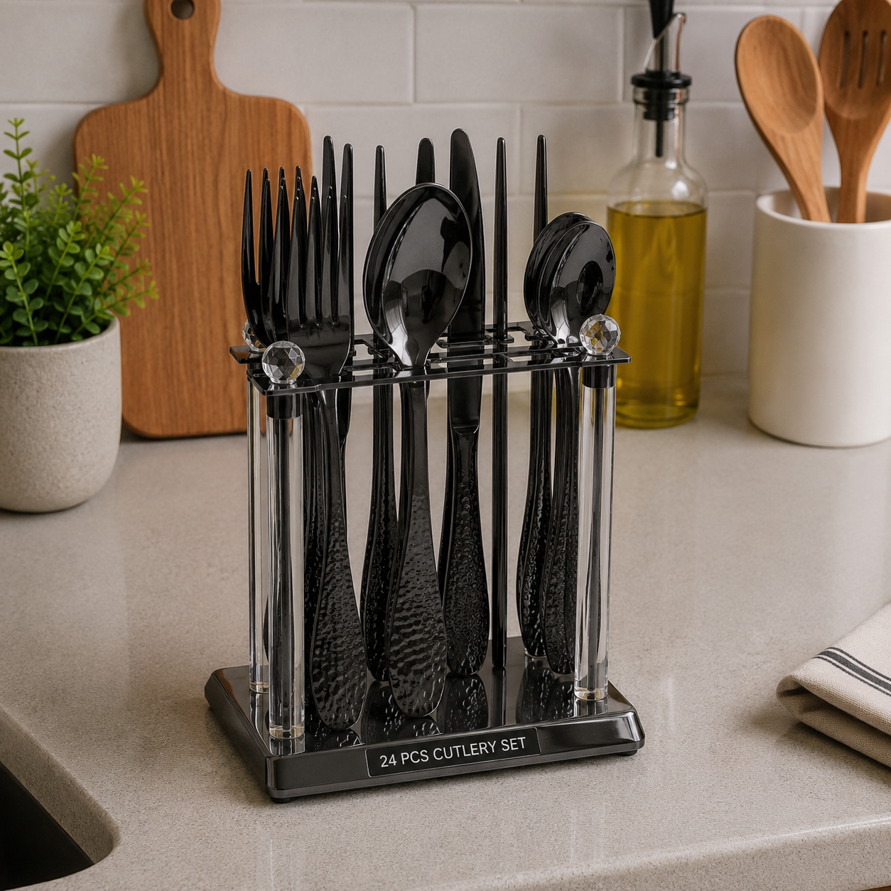 24Pcs Cutlery Set | Matte Black