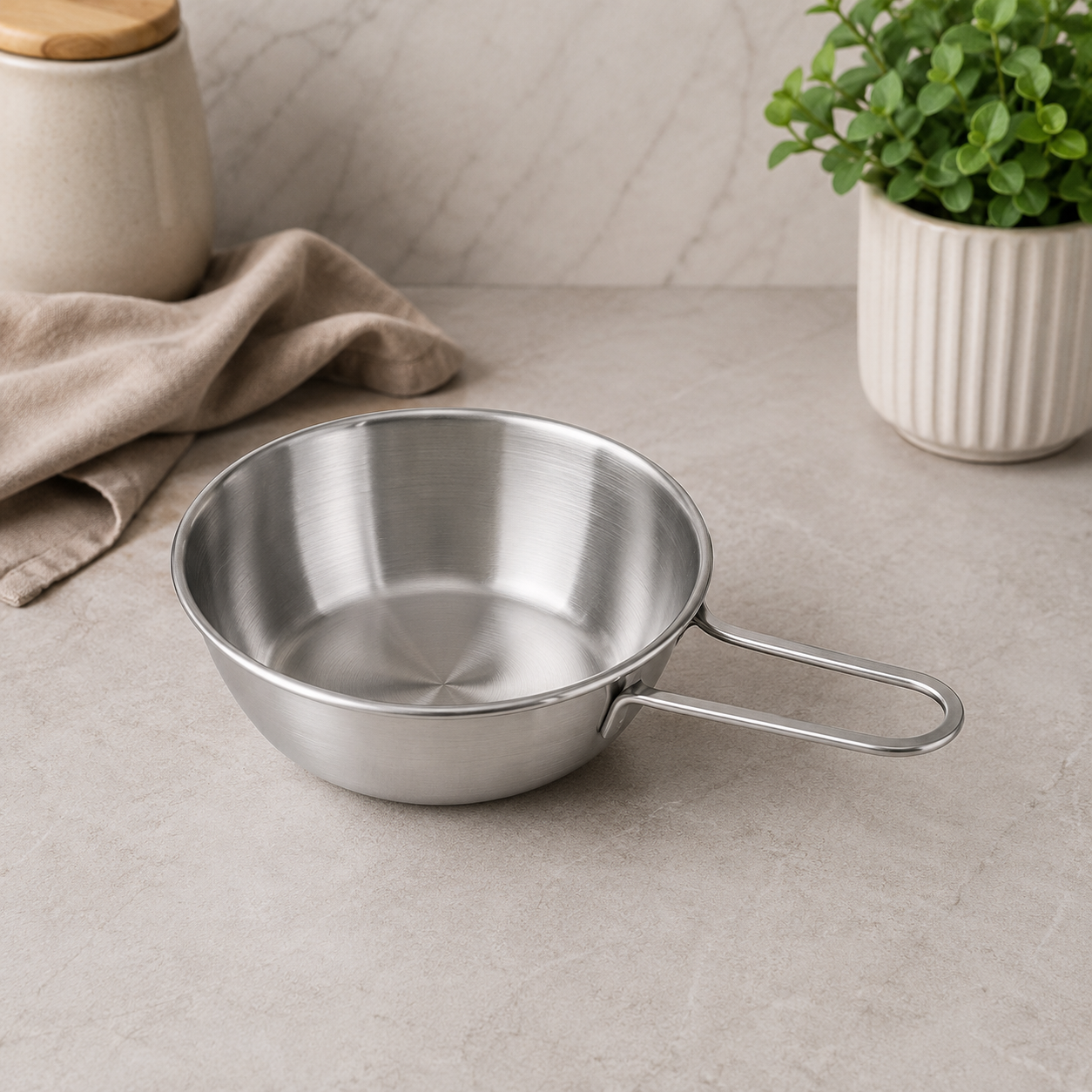 Rice Bowl with Handle – 11cm Silver Finish