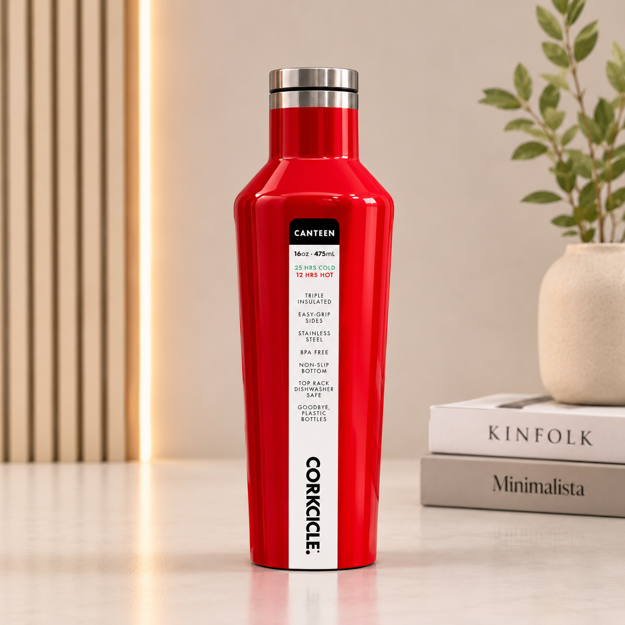 Corkcicle Crimson Edge Stainless Steel Water Bottle – 16oz