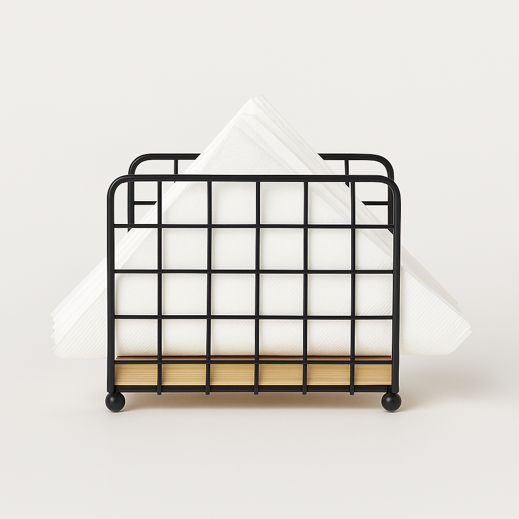 Modern Metallic & Oak Tissue Holder