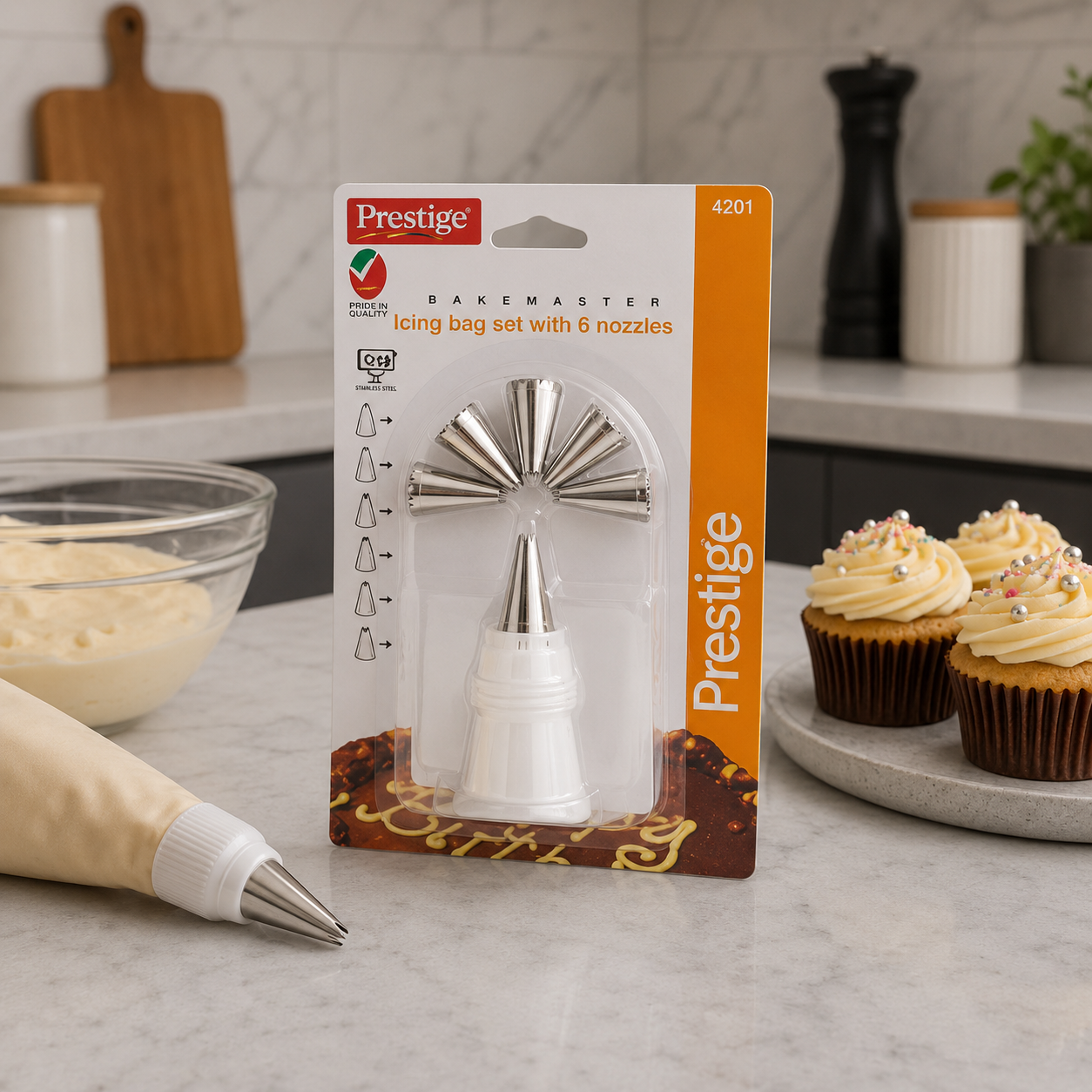 Prestige Icing Bag Set with 6 Stainless Steel Nozzles