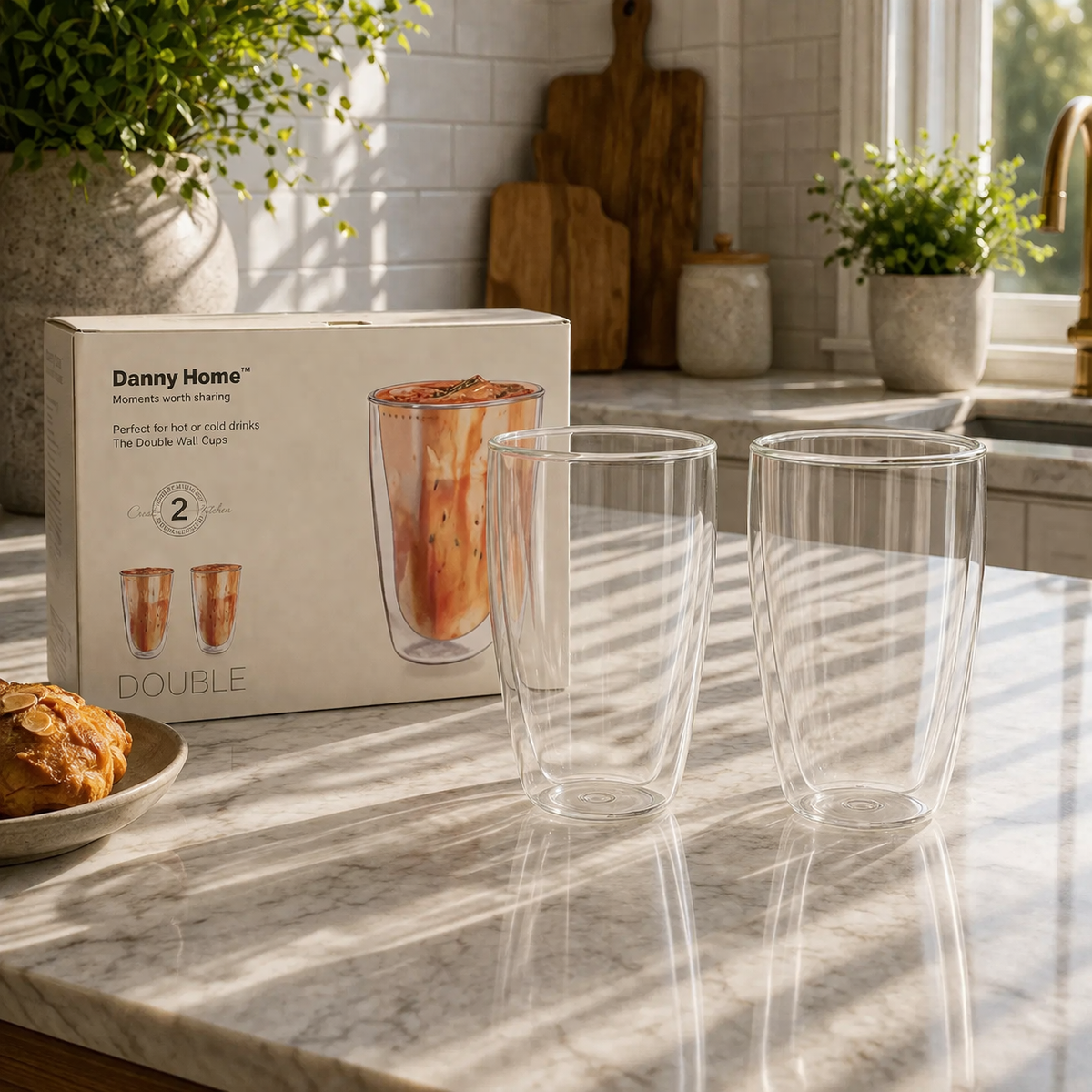Danny Home 400ml Double Walled Glass - 2Pcs Set