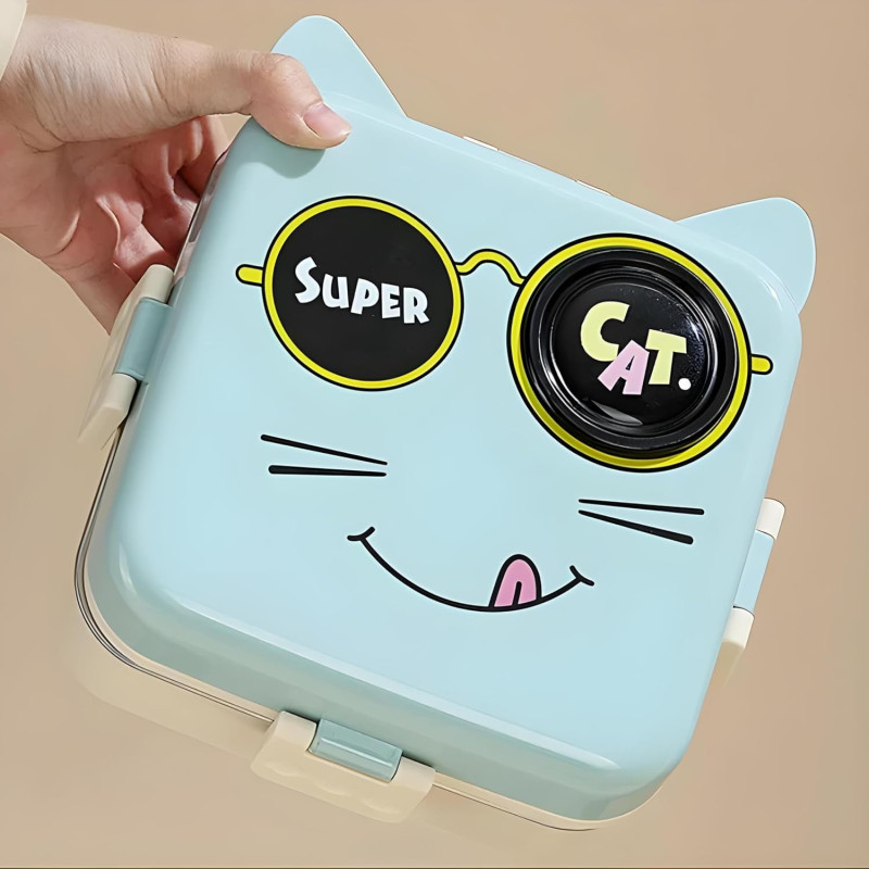 Super Cat Cartoon Divided Lunch Box – Cute & Portable Kids Lunchbox