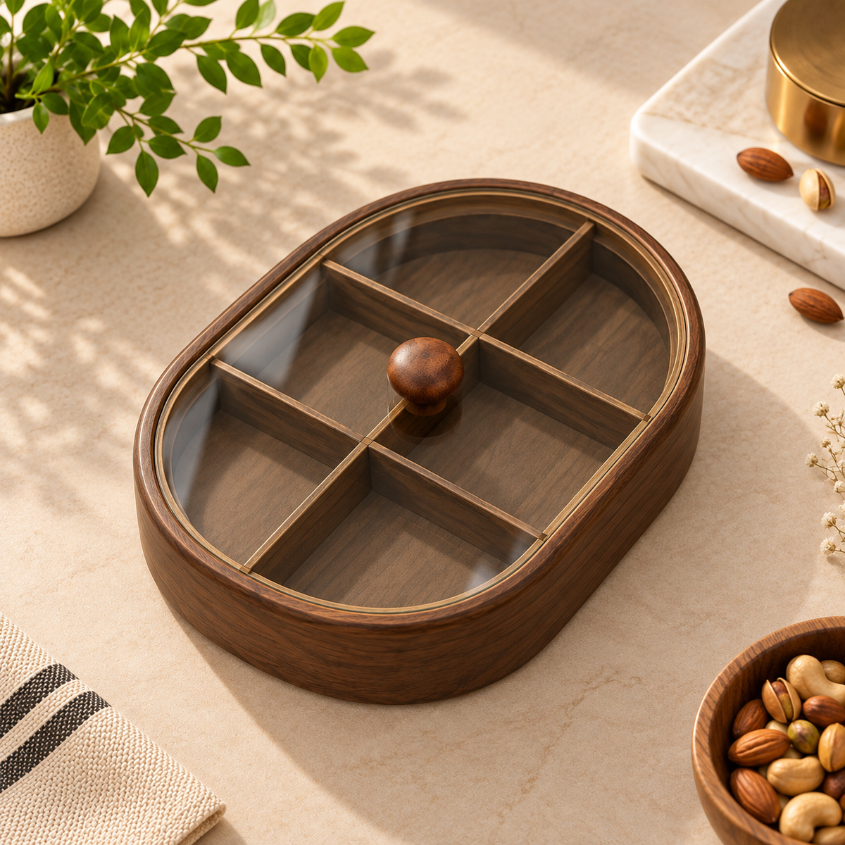 Premium Wooden Dry Fruit & Serving Box with Acrylic Lid