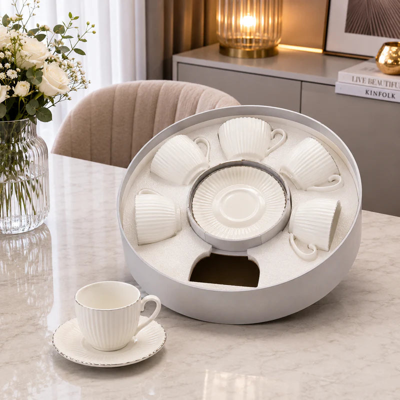 Royal Fluted Ceramic Coffee Set - 12Pcs