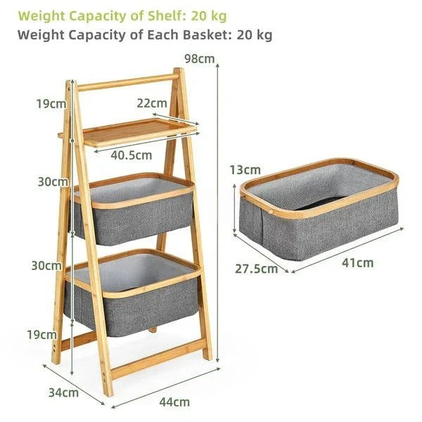 A-Frame 2 Tier Laundry Hamper With Shelf-Natural