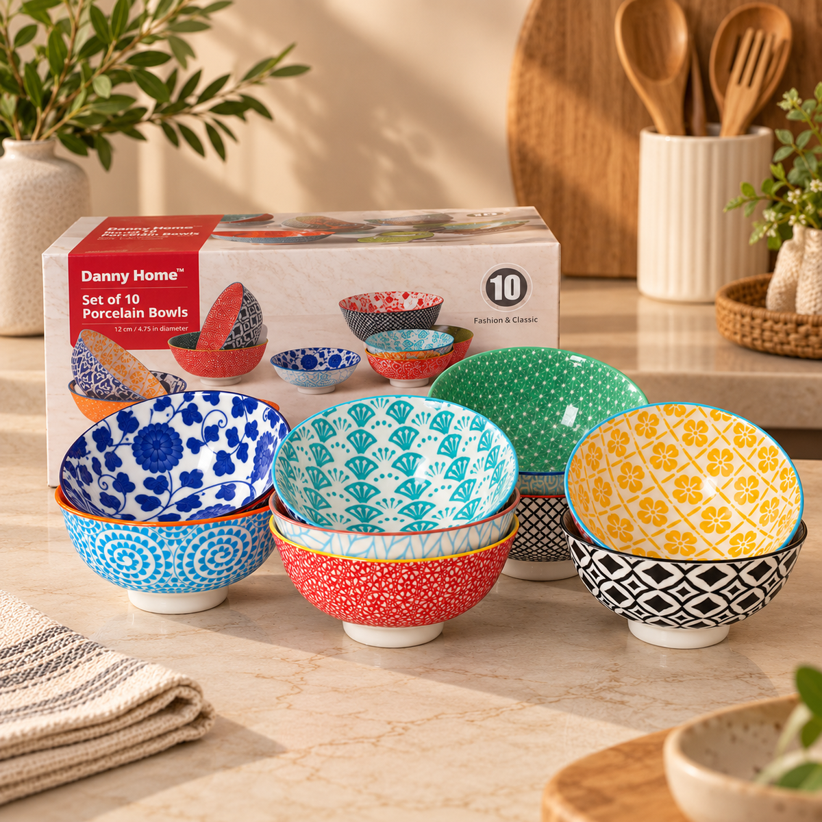 Danny Home 10-Piece 4.75″ Porcelain Bowl Set