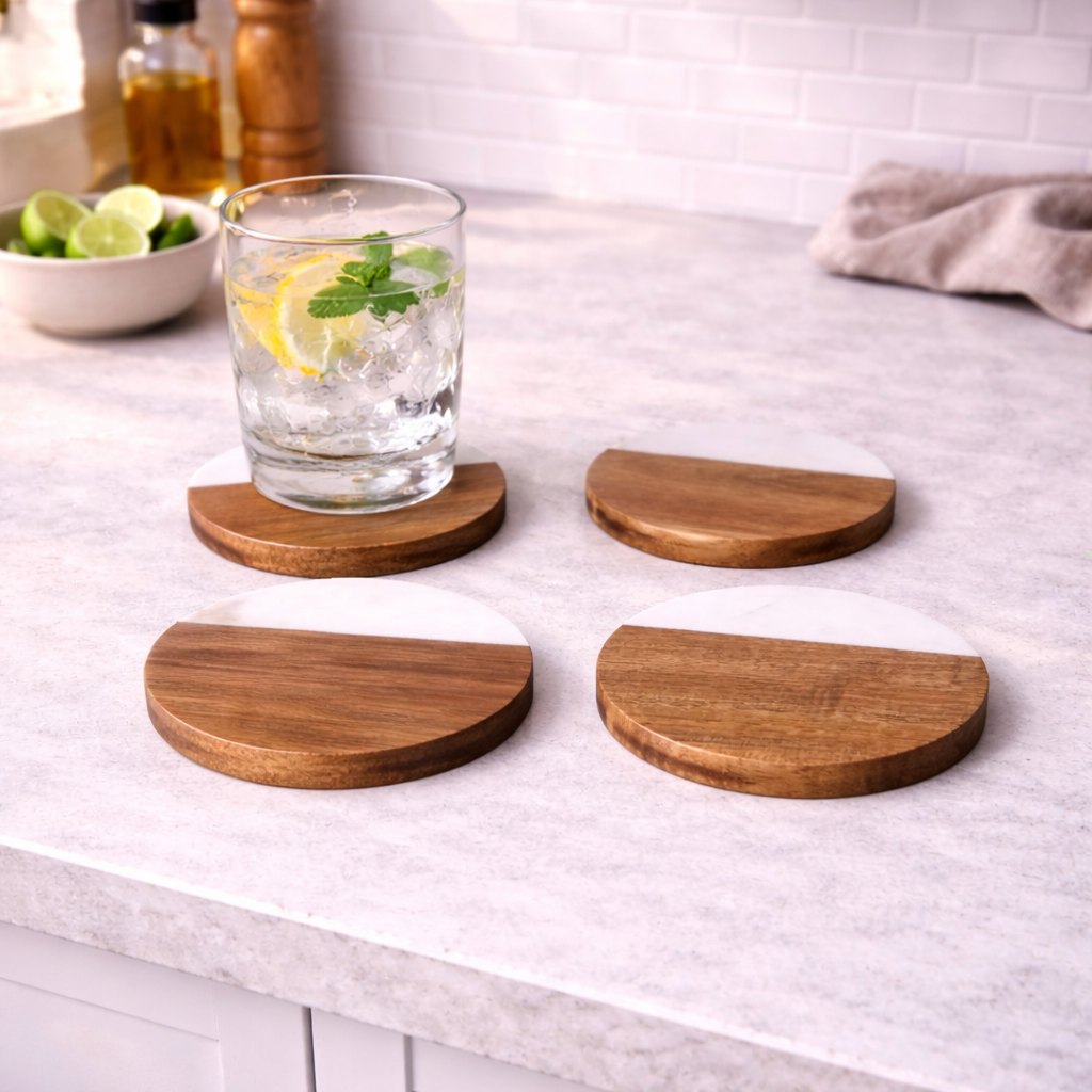Danny Home Marble, Wooden Coasters 4Pcs