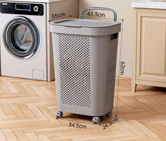 Slim Laundry Hamper 60L Capacity Clothes Basket With Lid For Wardrobe Storage