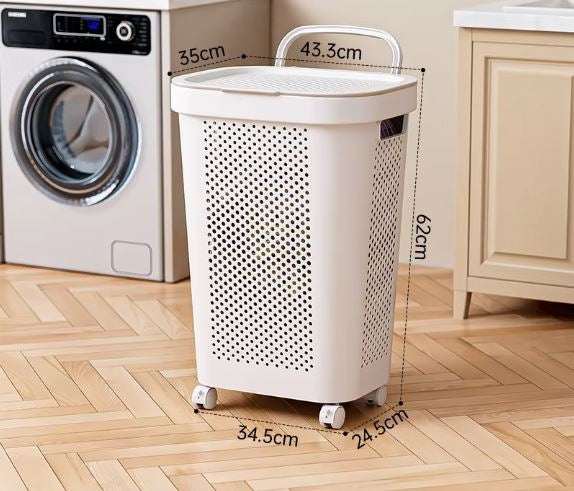 Slim Laundry Hamper 60L Capacity Clothes Basket With Lid For Wardrobe Storage