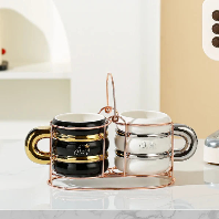 Couple Mugs Set With Metal Stand