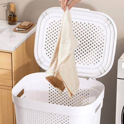 Slim Laundry Hamper 60L Capacity Clothes Basket With Lid For Wardrobe Storage