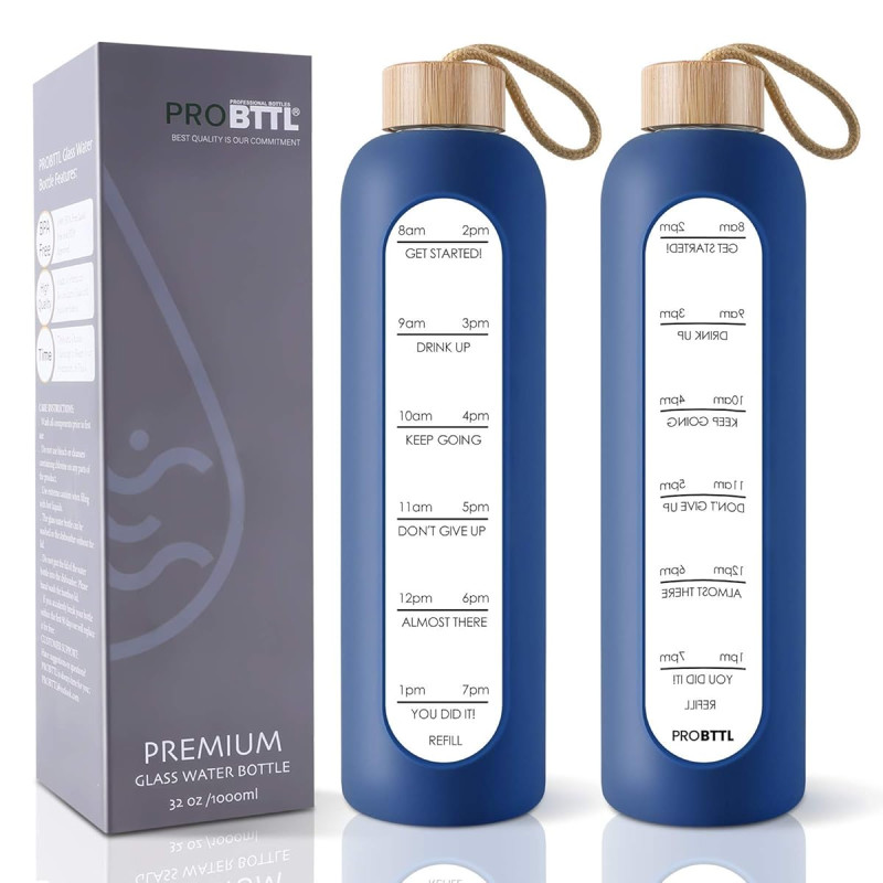 Time-Marked Water Bottle With Bamboo Lid