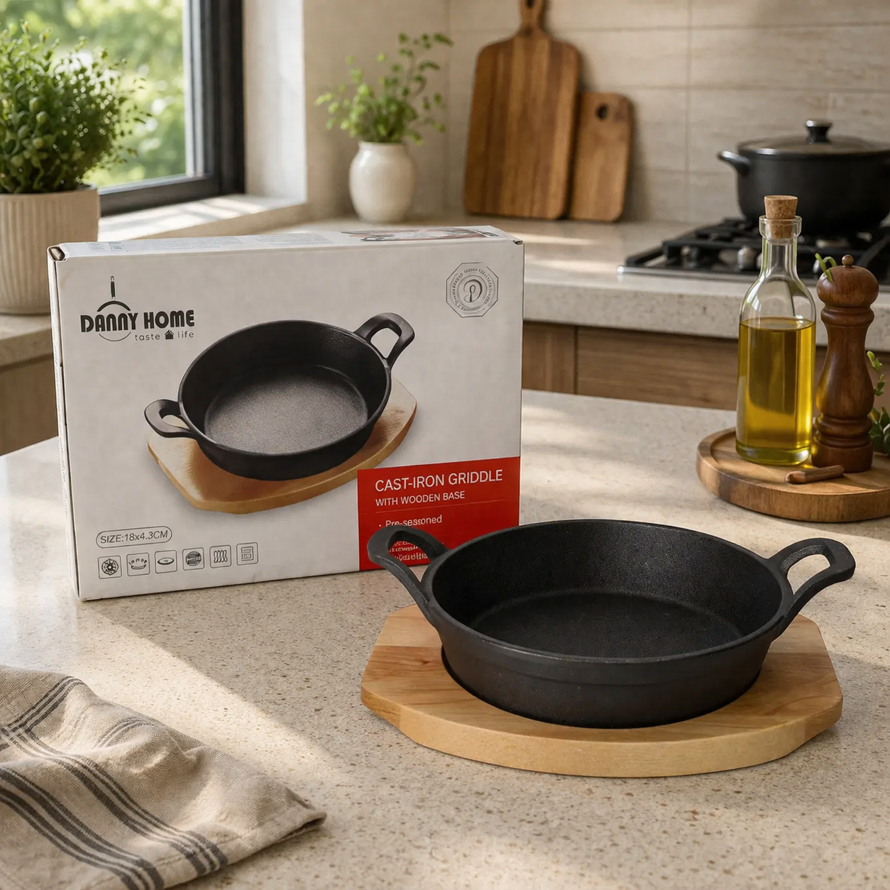 Danny Home Sizzling Pan with Bamboo Base 24.5cm