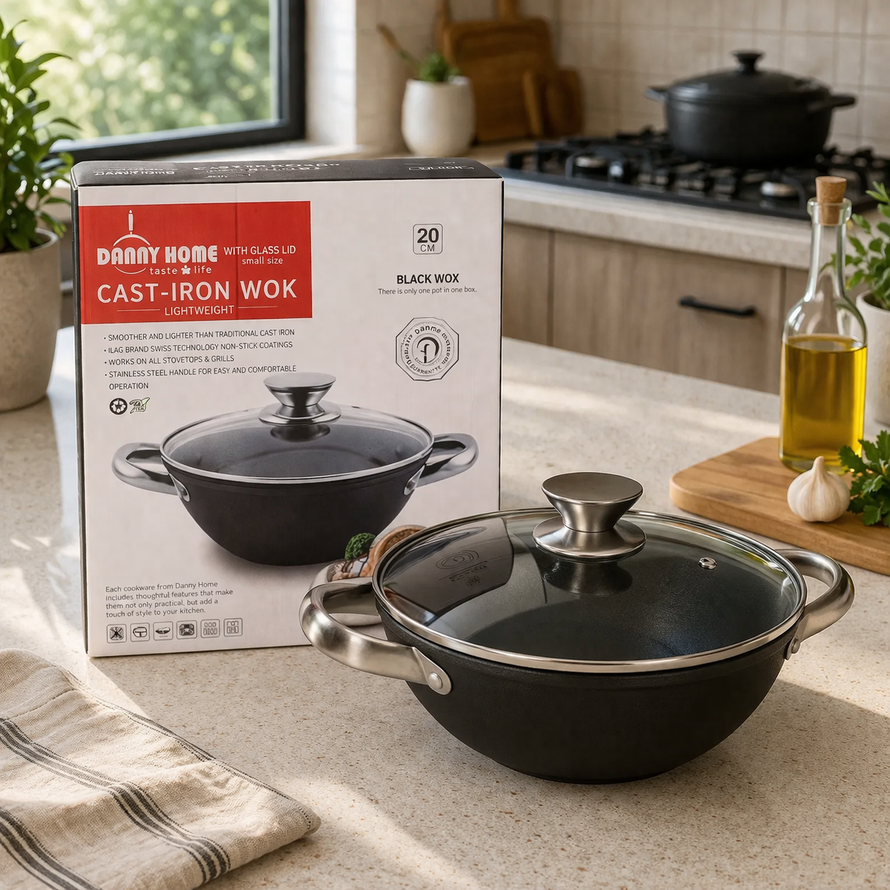 Danny Home Cast-Iron Non-Stick Wok 28.3cm