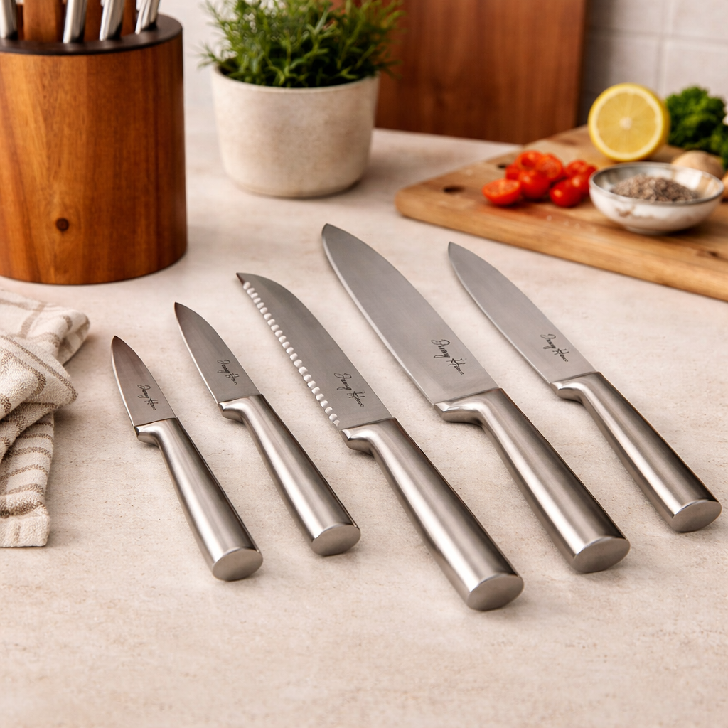 Danny Home 5 Piece Knife Set With Acacia Wood Block