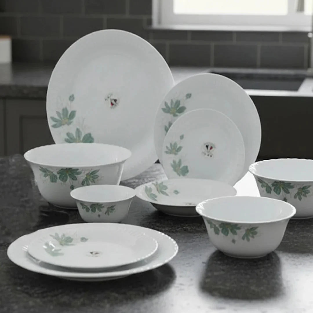 26-Piece Floral White Dinnerware Set – Elegant Opal Tableware for 6