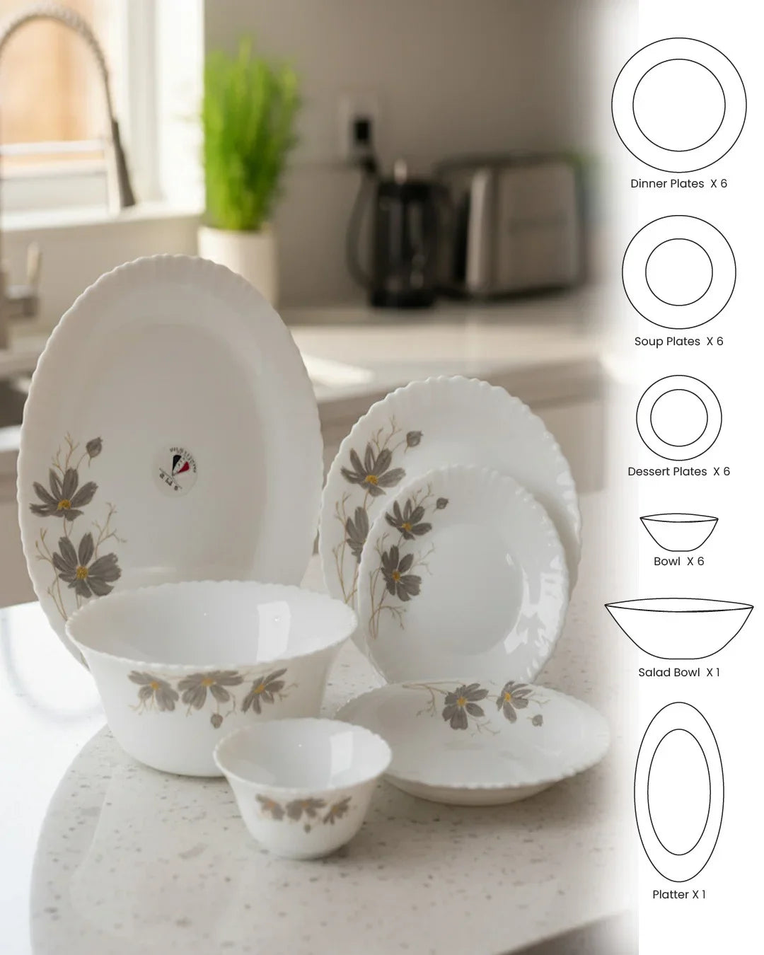 Opalware Premium Floral Dinner Set – 26 Pieces
