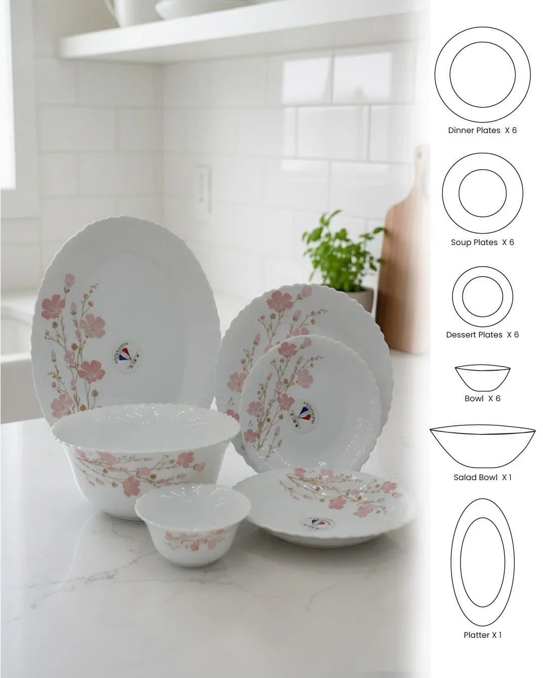 26-Piece Premium Opalware Floral Dinner Set – Elegant & Durable