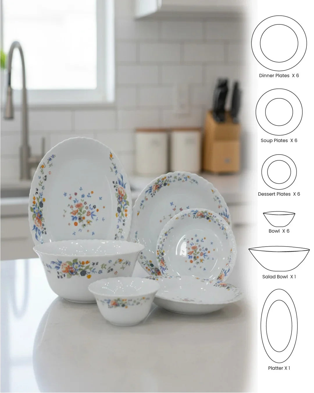 Spring Meadow 26-Piece Opalware Dinner Set