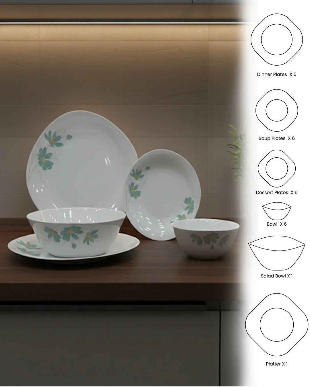 Floral Delight Opal Dinner Set