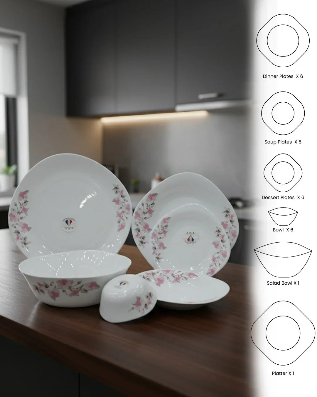 Pink Petal Bloom Dinnerware Set – 26 Pieces