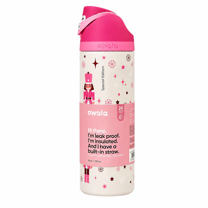 Owala 24oz Insulated Water Bottle – Leak-Proof FreeSip Straw Lid (Special Edition Pink Nutcracker)