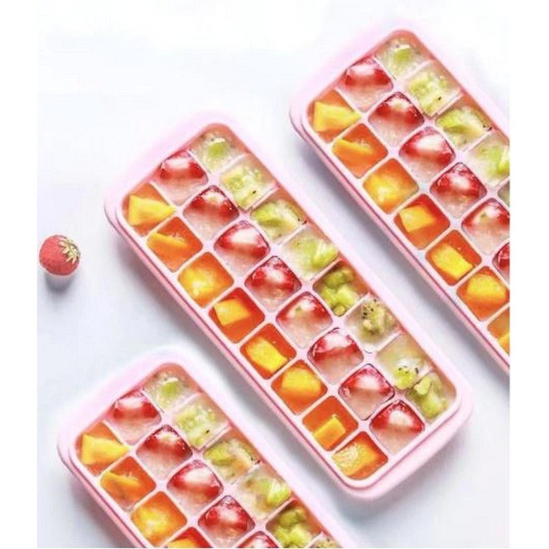 Silicone Ice Tray 24 Grid Cube Mold Frozen Square Ice Making With Lid