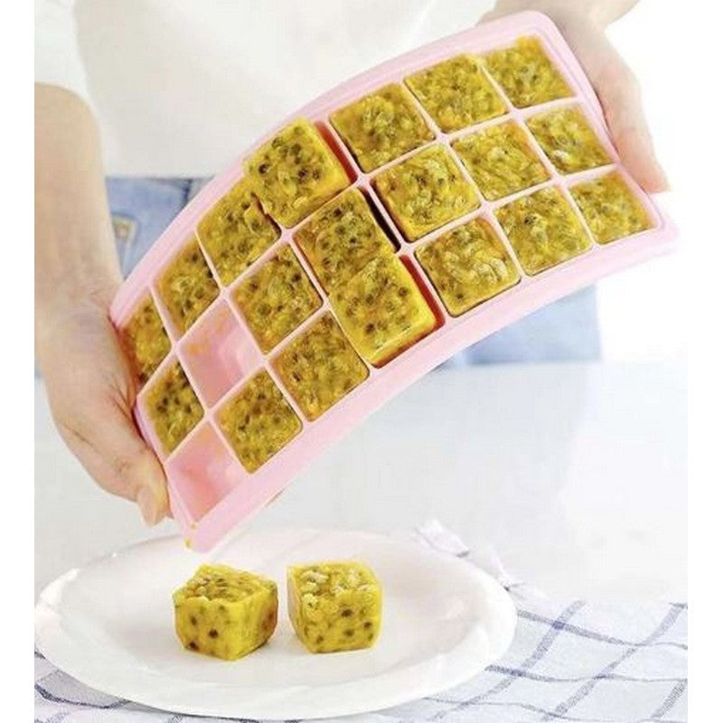 Silicone Ice Tray 24 Grid Cube Mold Frozen Square Ice Making With Lid