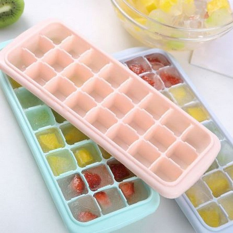 Silicone Ice Tray 24 Grid Cube Mold Frozen Square Ice Making With Lid