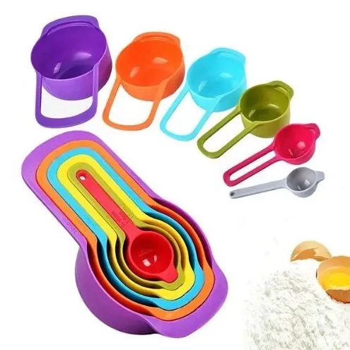 6 piece multi-colored measuring cups and spoon set